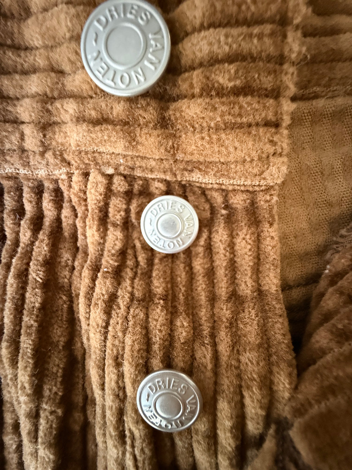 Dries Van Noten tan corduroy trousers label
