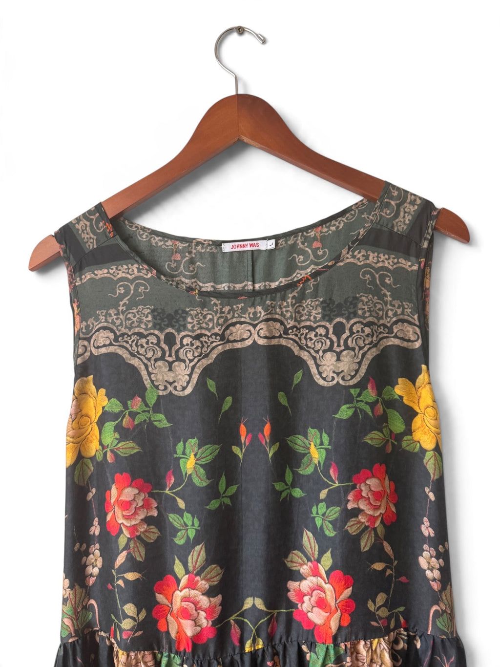 Johnny Was black floral silk dress