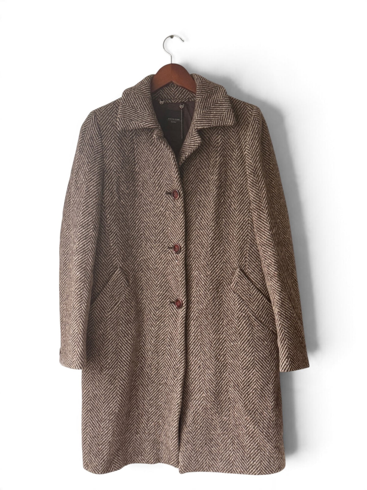 Weekend Max Mara brown herringbone wool coat photo