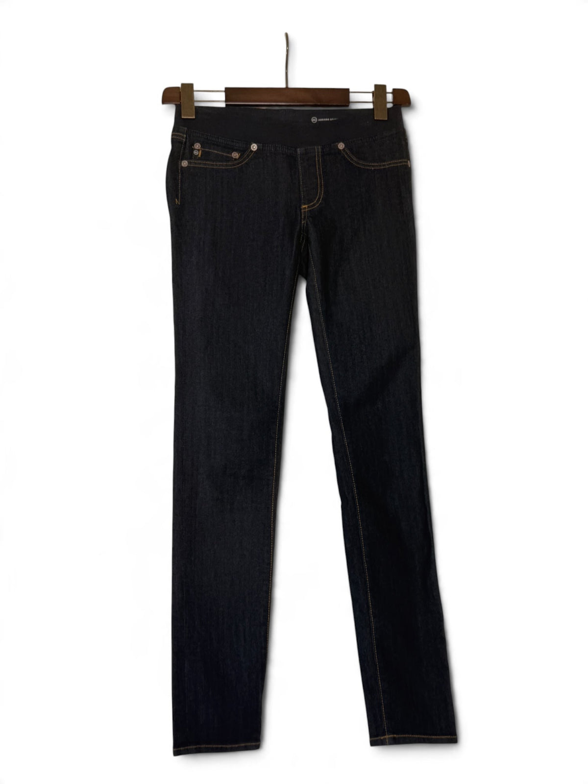 AG dark wash skinny jeans front