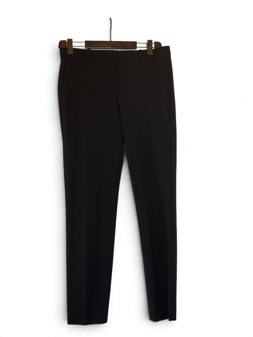 Theory black stretch wool slim straight-leg trousers front