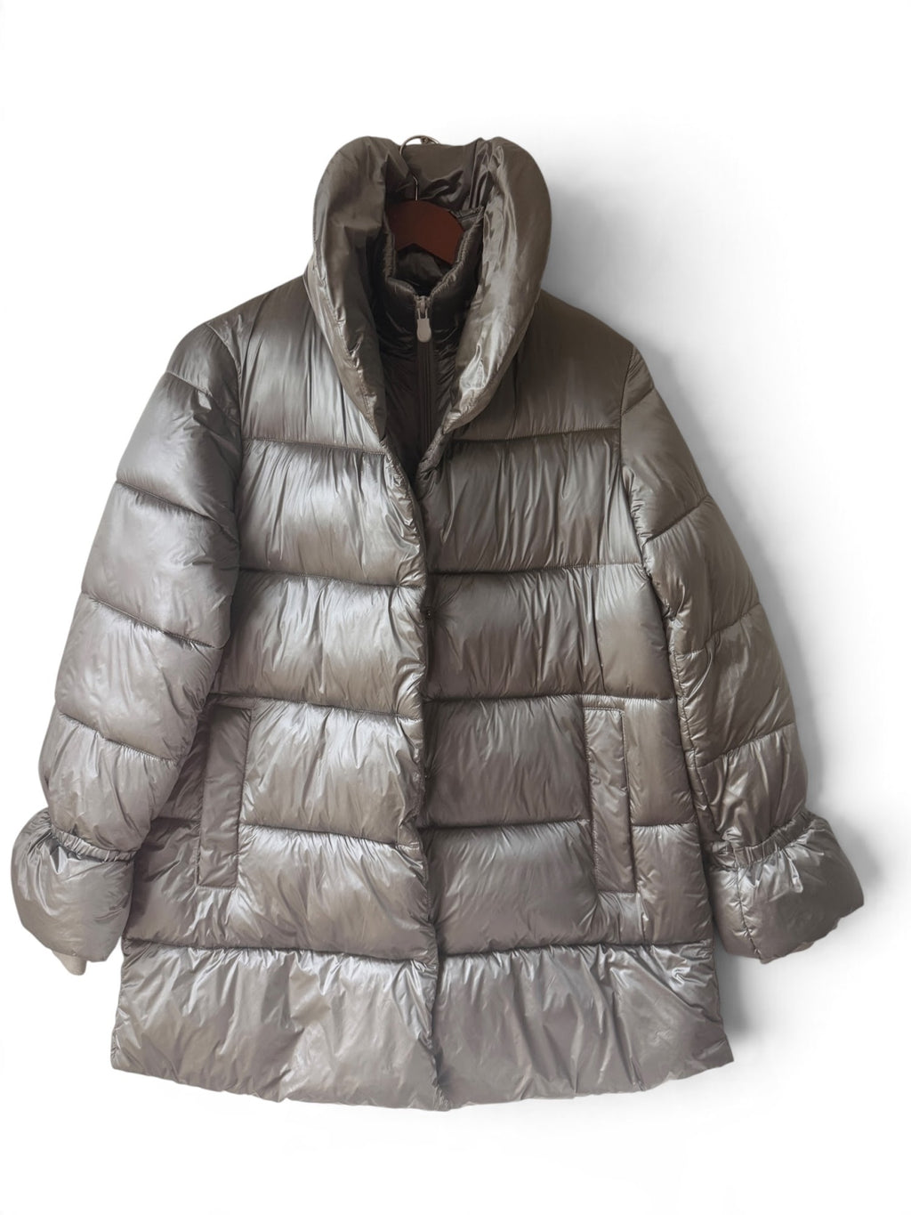 Save The Duck taupe puffer jacket front