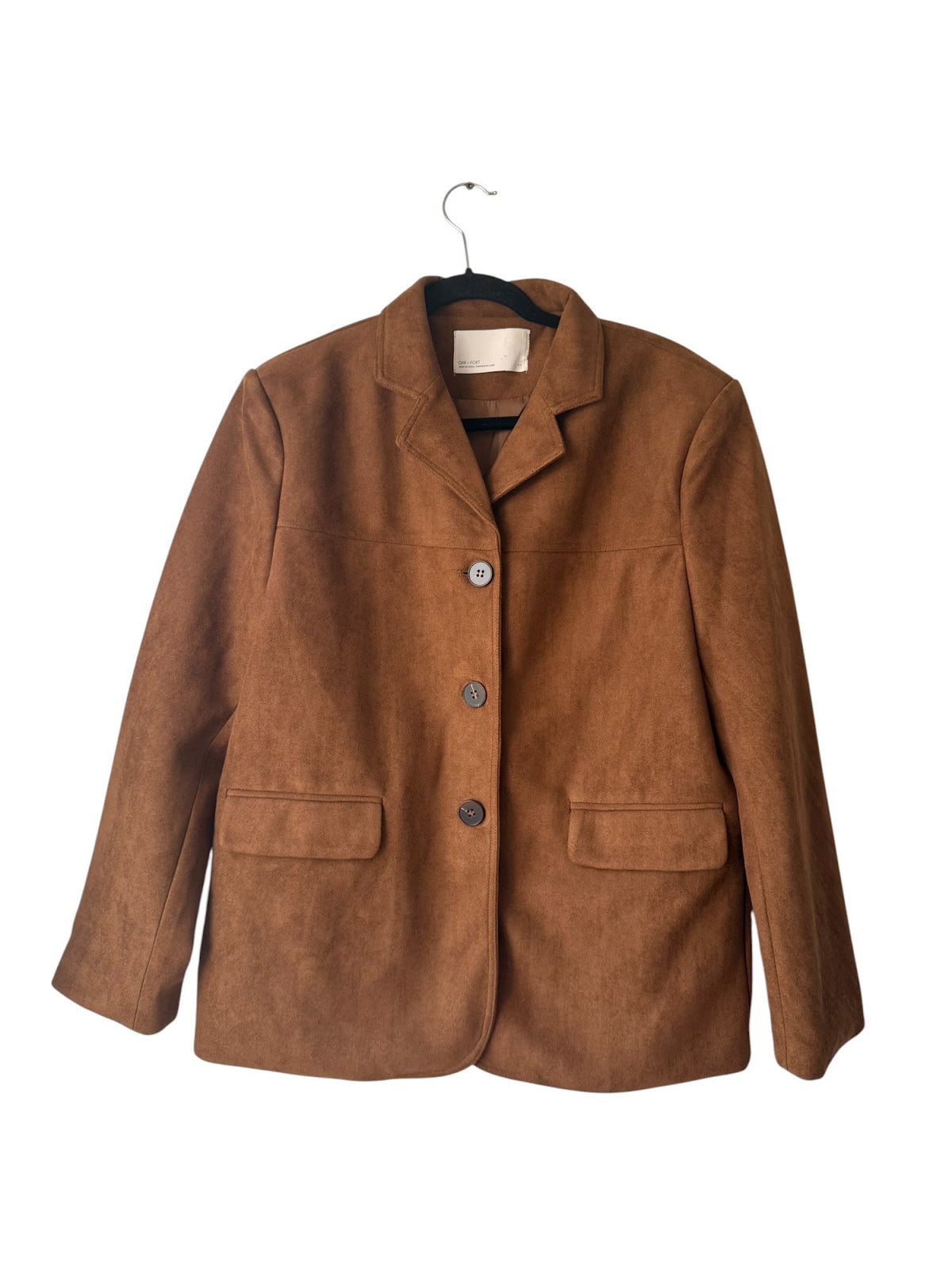Oak + Fort camel faux-suede blazer, front buttoned