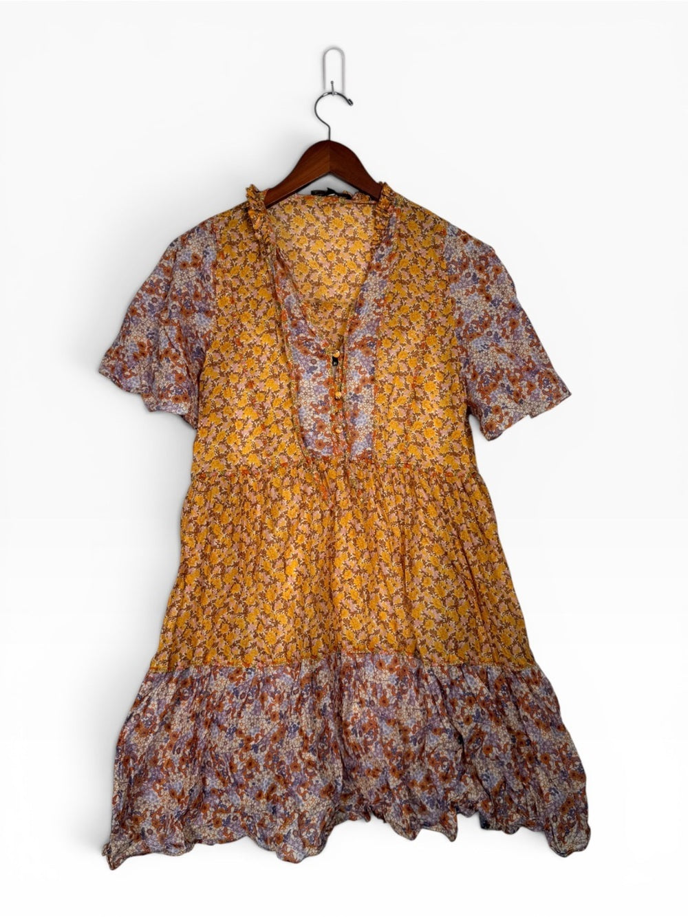 Maje Rissolette Floral Cotton Voile Babydoll Dress Orange FR 38 US 6 Women Small - view 14