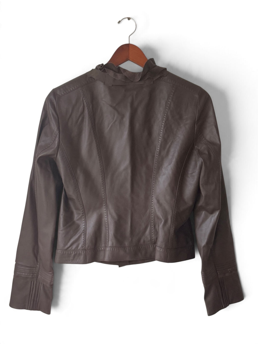 Elie Tahari brown leather jacket photo