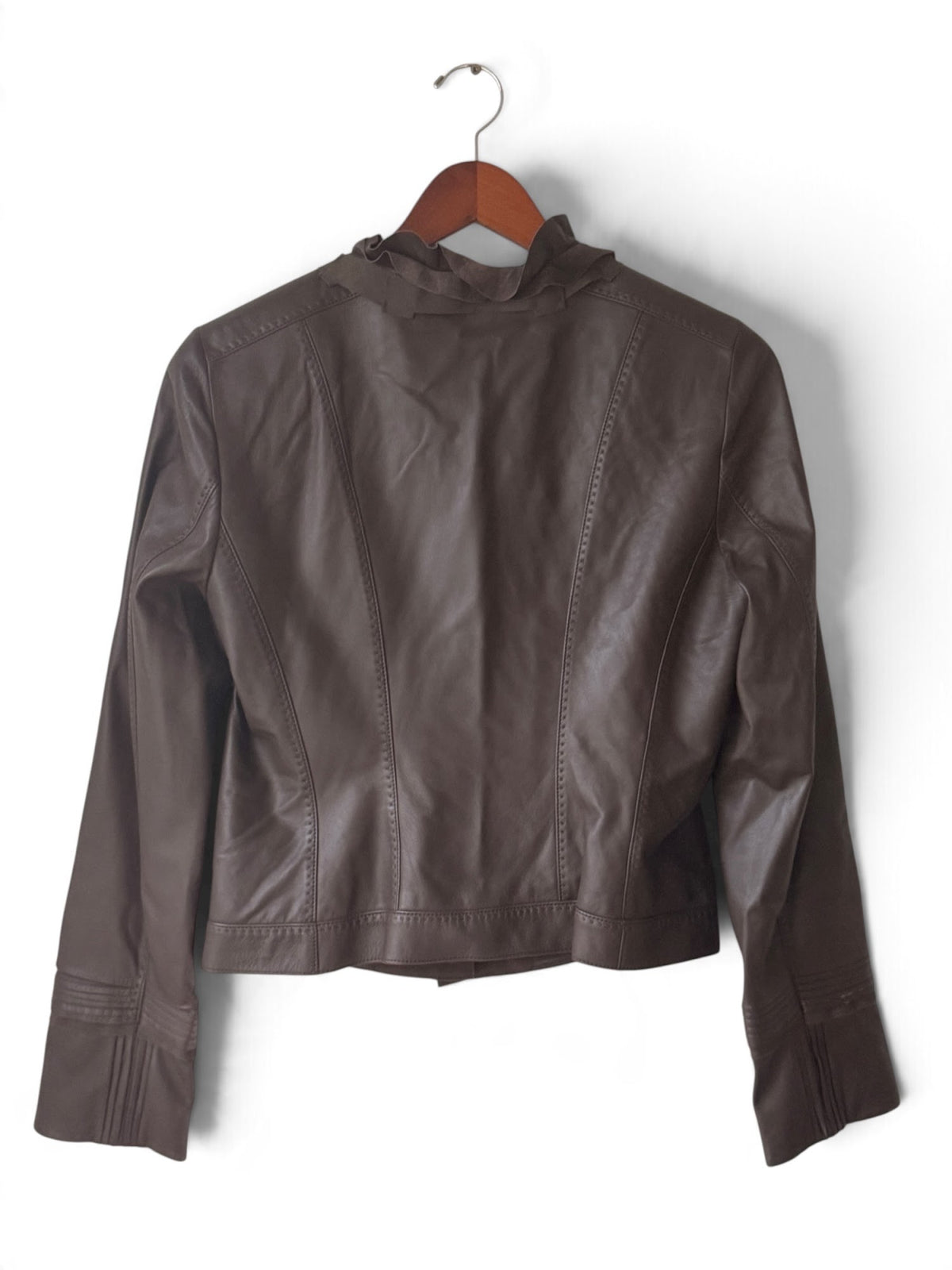 Elie Tahari brown leather jacket photo
