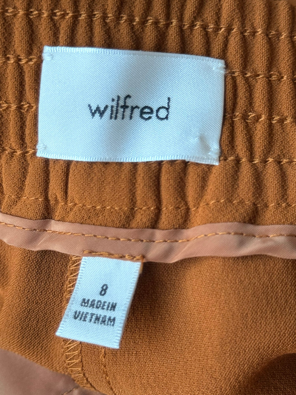 Aritzia Wilfred High Rise Wide Leg Pleated Trousers Cognac Brown Size 8