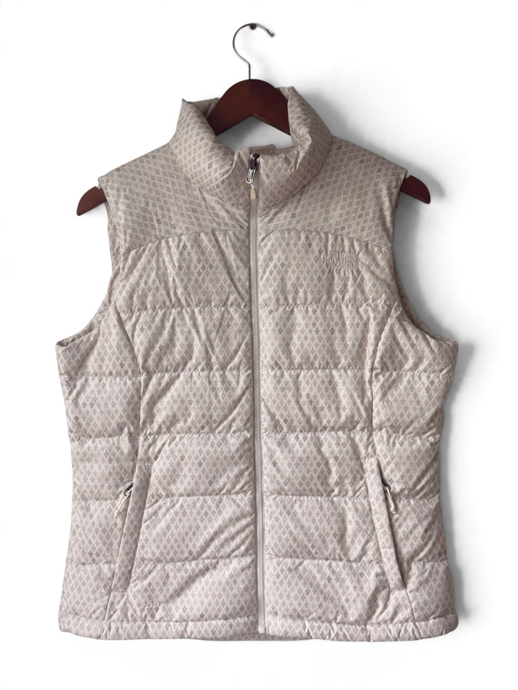 The North Face cream down puffer vest front