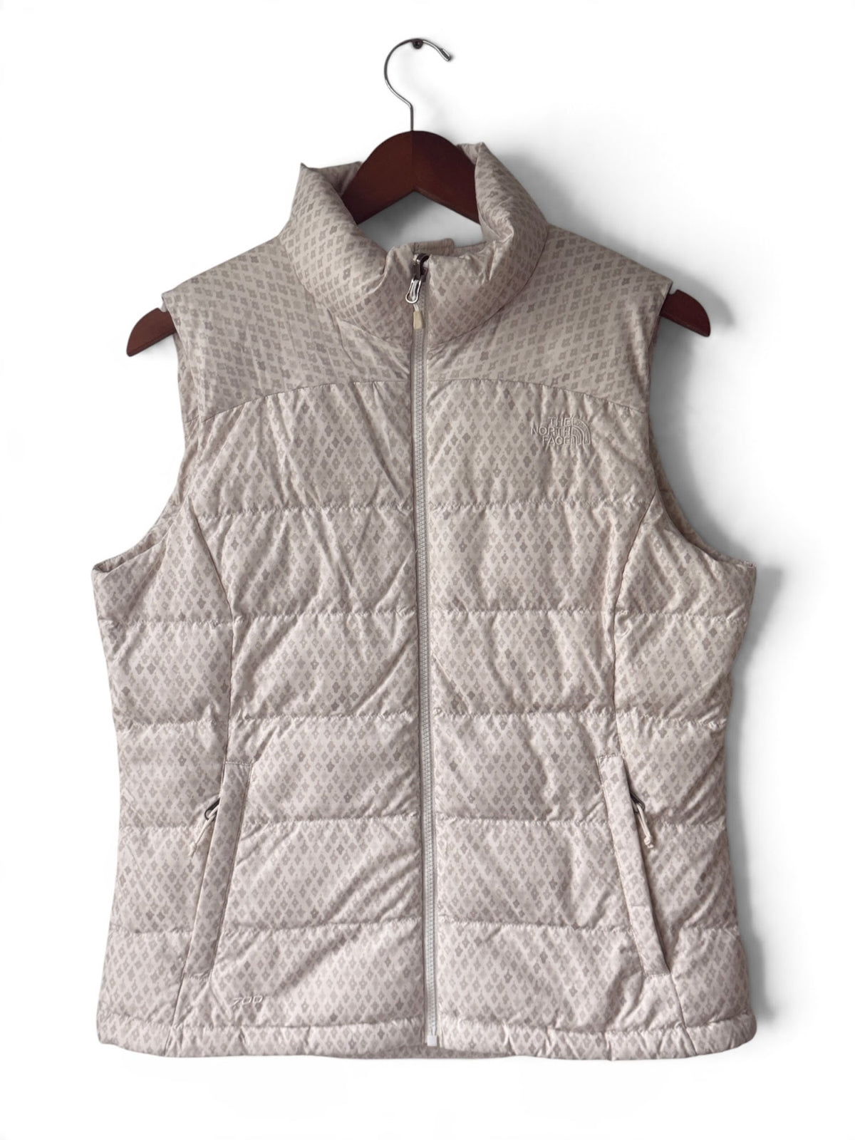 The North Face cream down puffer vest front