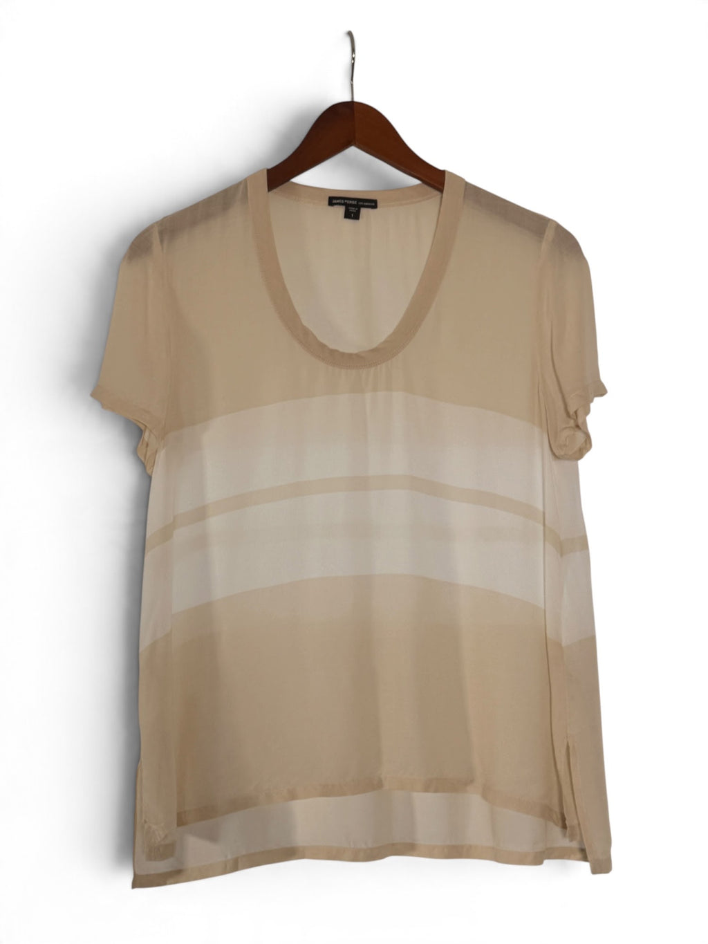 James Perse sand and cream striped sheer scoop-neck tee front