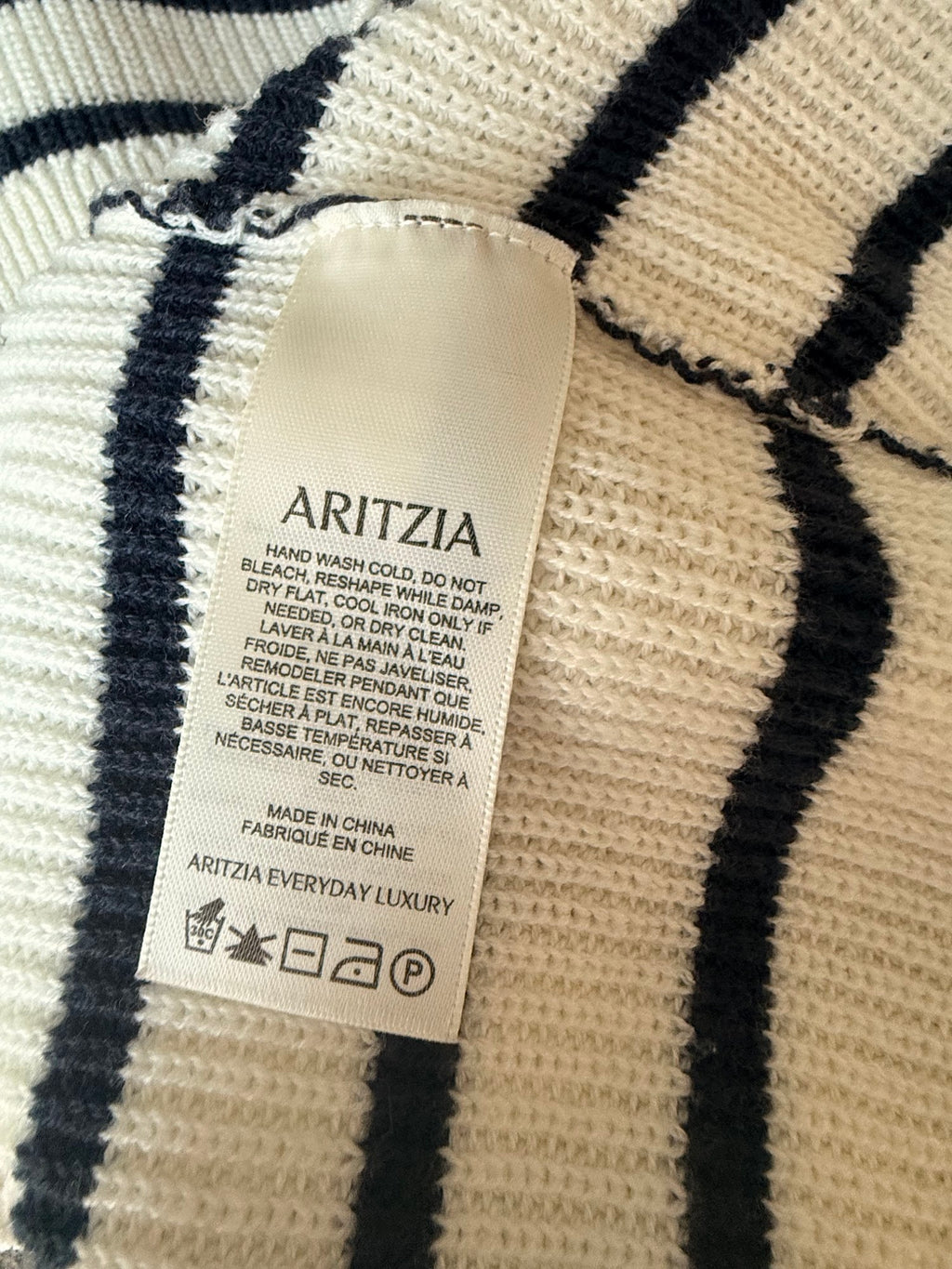 Aritzia Wilfred Maria Merino Wool Cotton Striped Sweater Avorio Navy Small