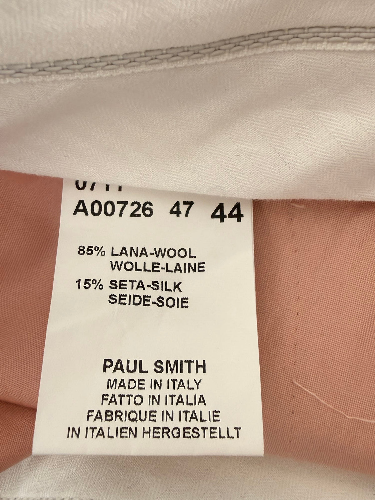 Paul Smith size 44 85% wool 15% silk made in Italy label