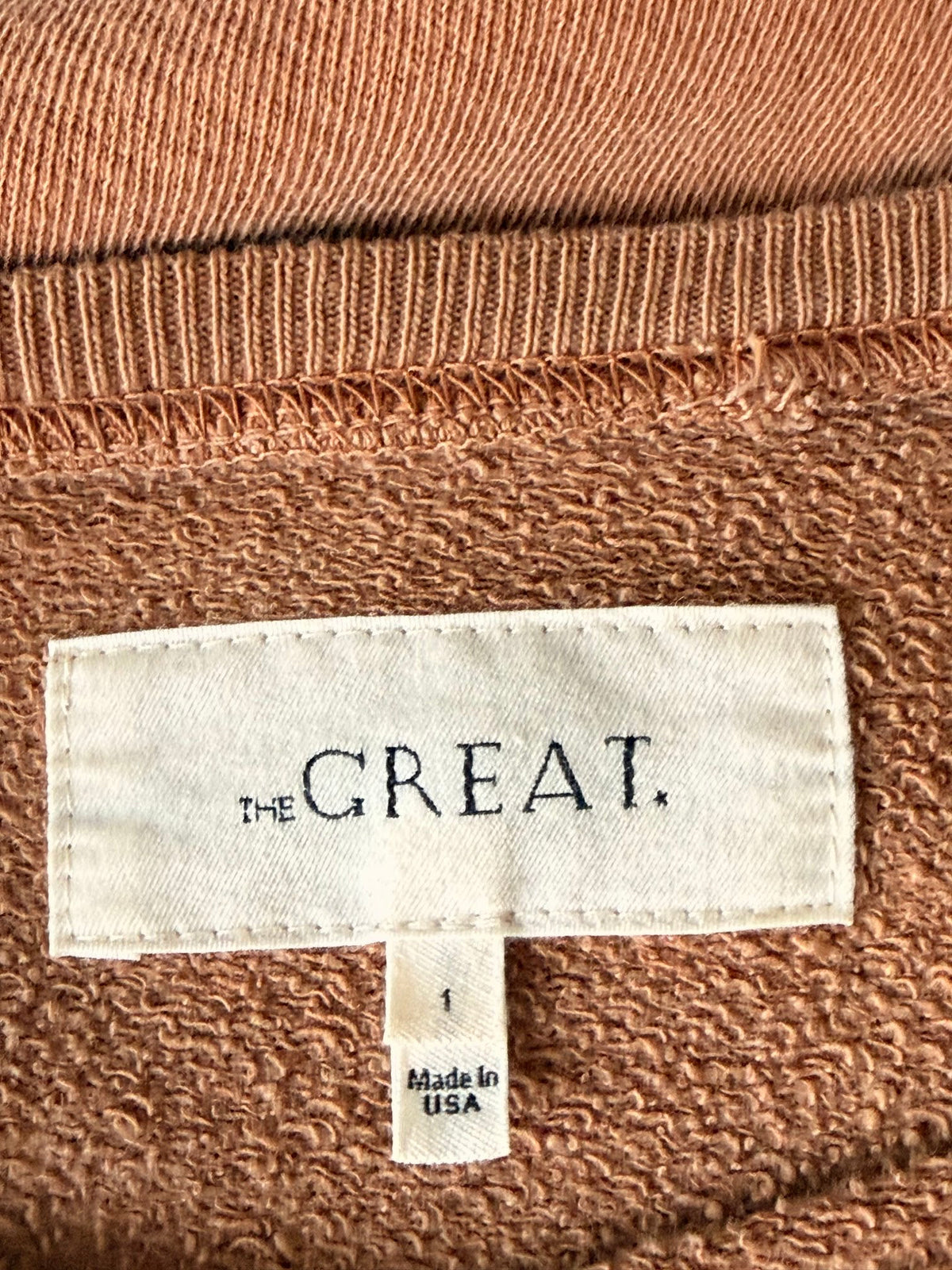 The Great. Terracotta Cotton Raglan Sweatshirt Size 1