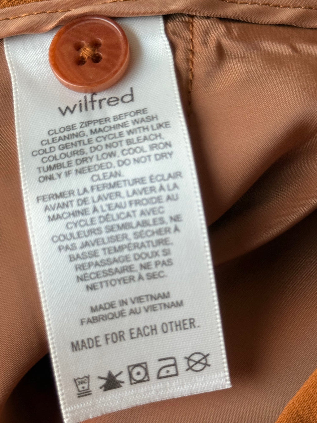 Aritzia Wilfred High Rise Wide Leg Pleated Trousers Cognac Brown Size 8