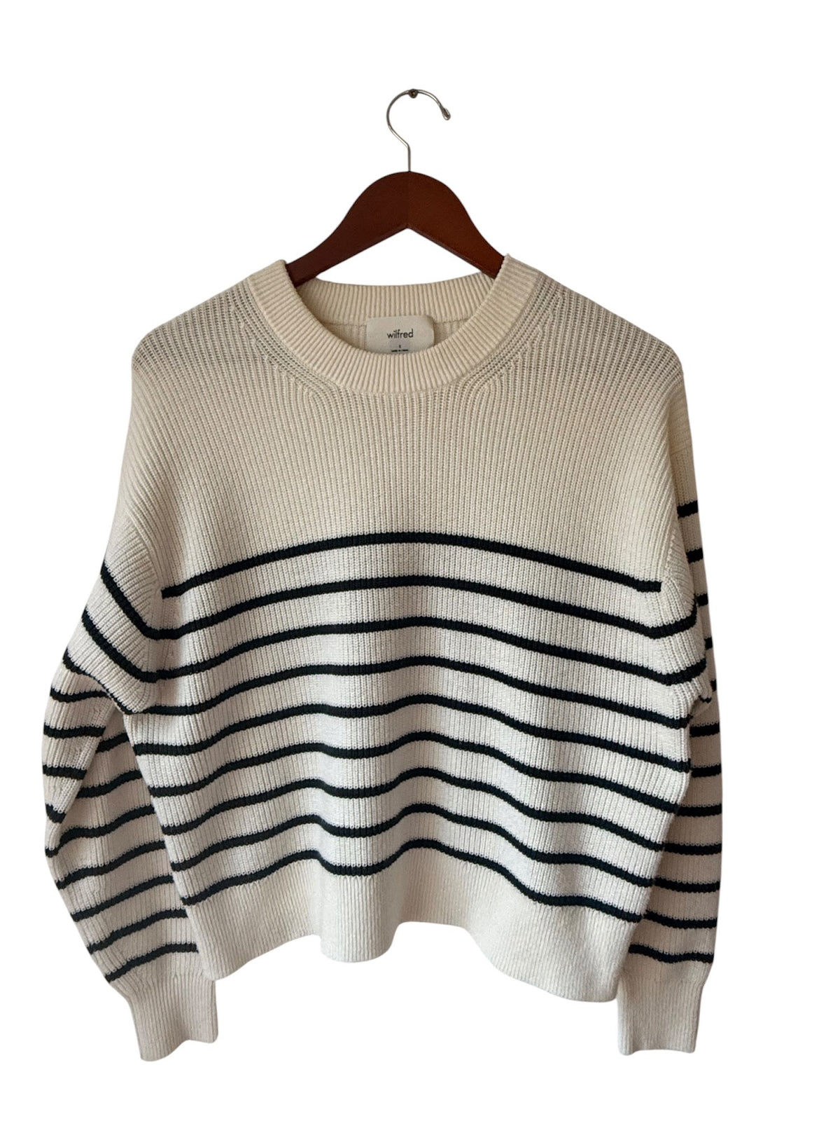 Aritzia Wilfred Maria Merino Wool Cotton Striped Sweater Avorio Navy Small