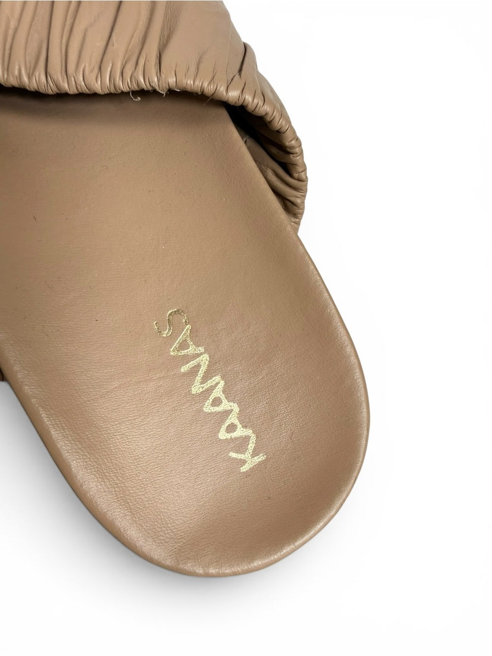 KAANAS Women’s Tan Brown Ruched Leather Cross Strap Slide Sandals Women Size 7M - view 2