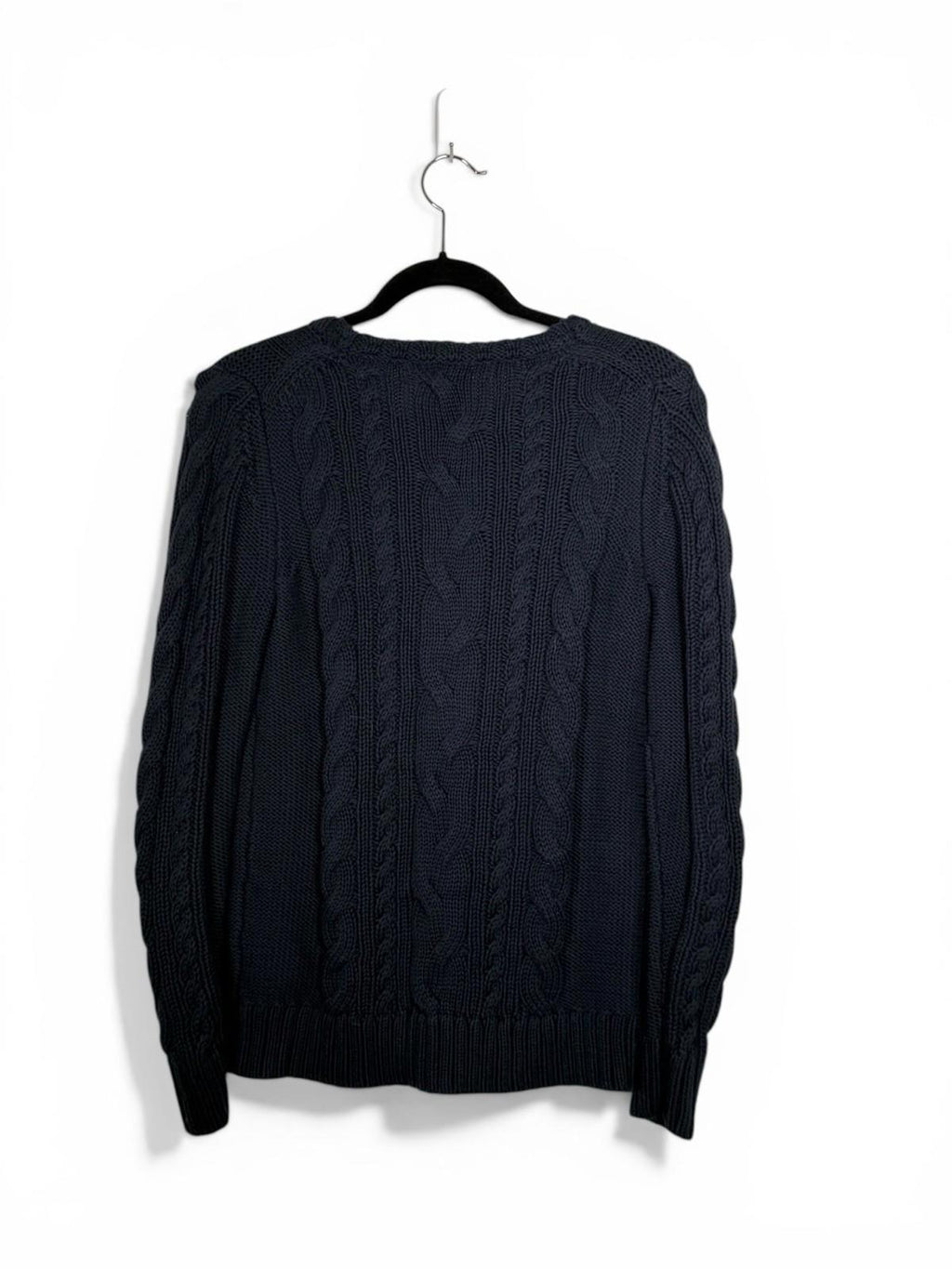 LL Bean Women Medium Cable Knit Crewneck Sweater 100% Cotton Slate Blue Pullover - view 6