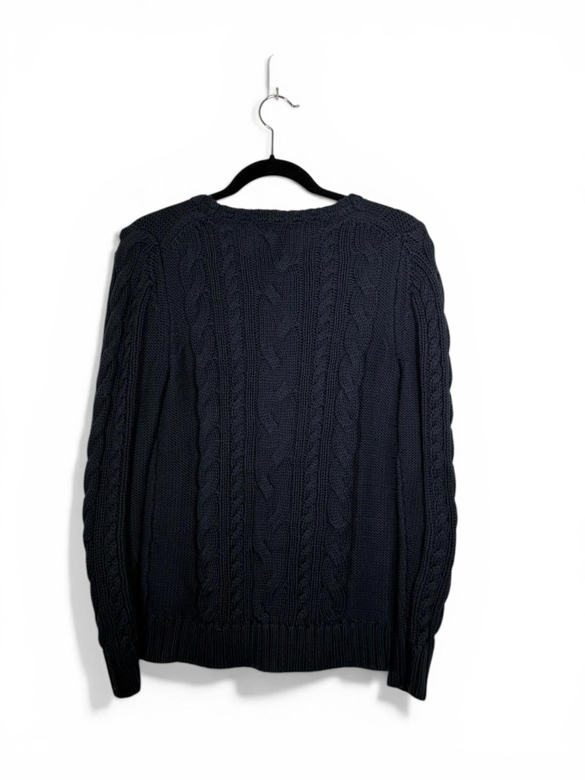 LL Bean Women Medium Cable Knit Crewneck Sweater 100% Cotton Slate Blue Pullover - view 6