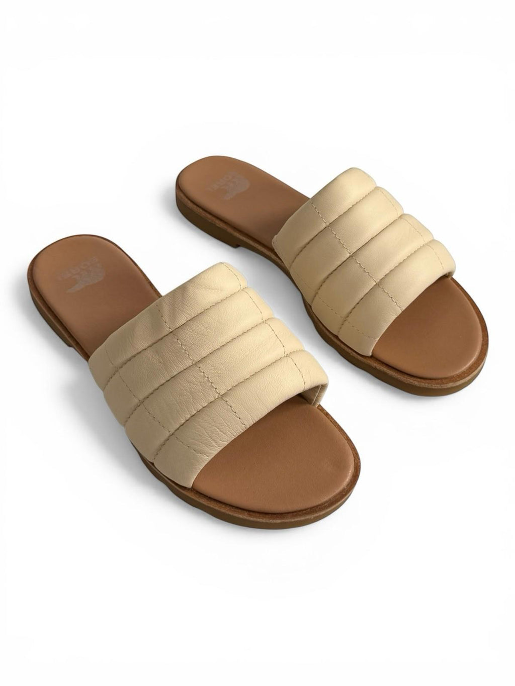 Sorel Ella III Slide Sandals Ivory Leather Puffer Strap Slides Size 7.5 Flats - view 3