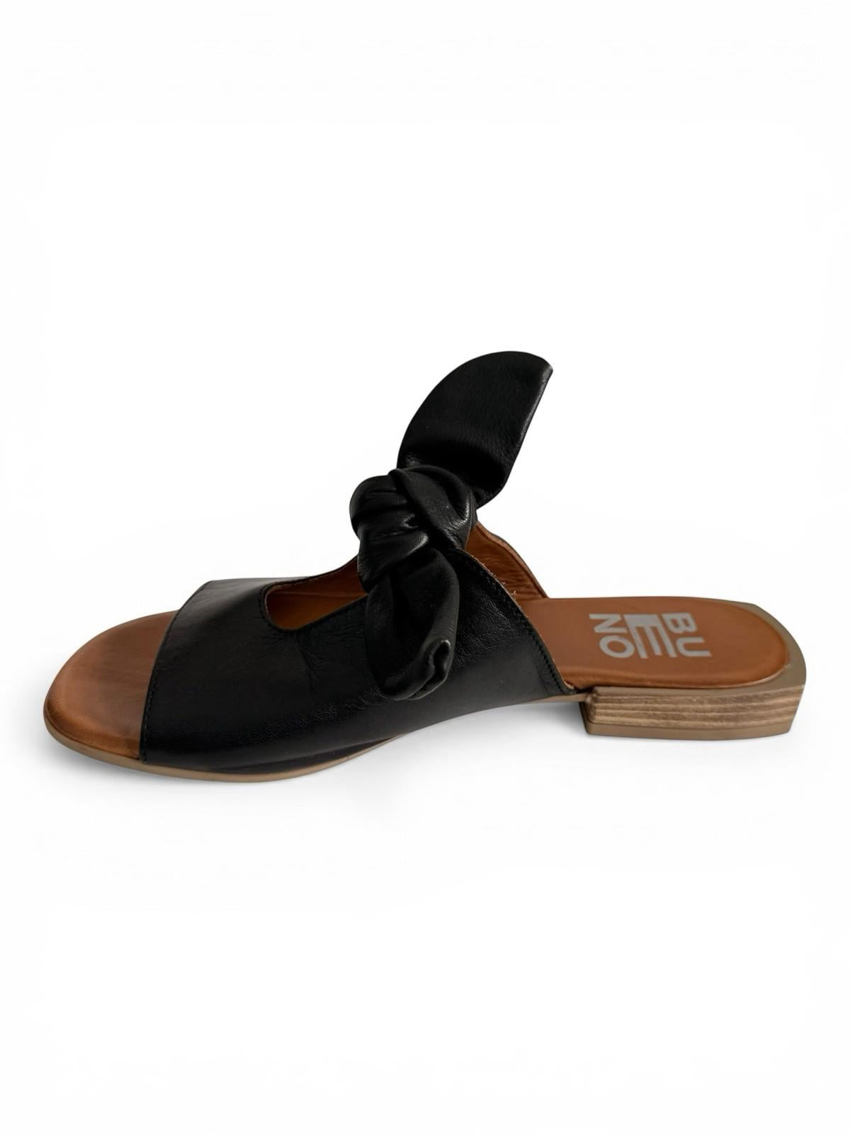 Bueno Black Leather Knot Slide Sandals Square Toe Slip On Size 38 US 7.5 Flats - view 3