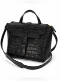 Senreve Mini Maestra Black Croc Embossed Leather Convertible Backpack Bag
