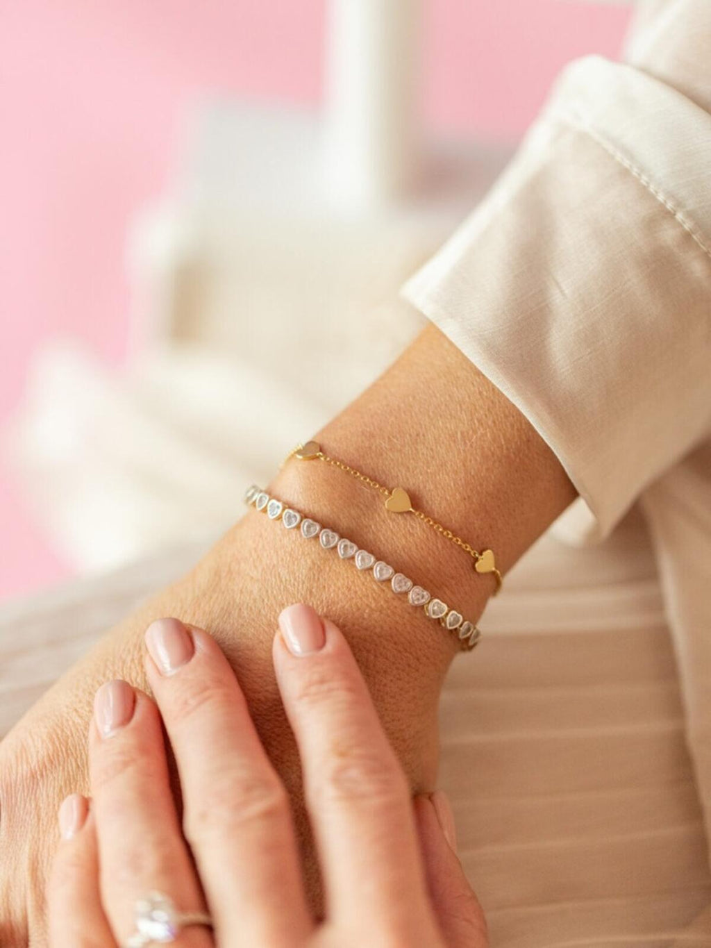 Melanie Auld Heart Tennis Bracelet Gold Tone 925 CZ Dainty Gift - view 12