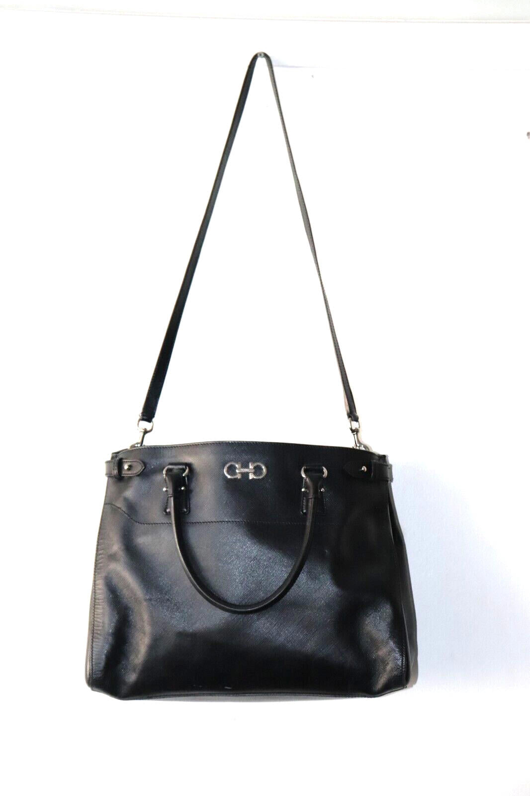 Salvatore Ferragamo Womens Large Black Saffiano Leather Batik Tote Bag Crossbody - view 2