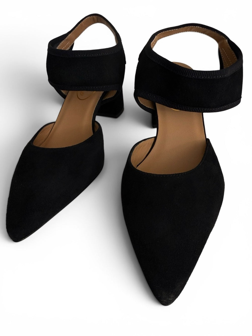 Browns Couture Black Suede Slingback Pumps Block Heel Pointed Toe EU39 US8.5 - view 5
