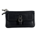 Coach Black Leather Buckle Wristlet Pouch Classic Contrast Stitch Small Bag