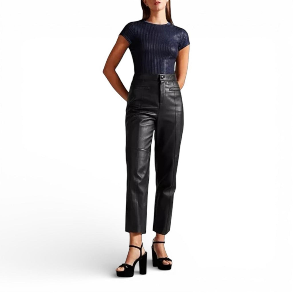 Ted Baker Women Katrino Metallic Rib Knit Tee Navy Short Sleeve Top Size 2 Small - view 4