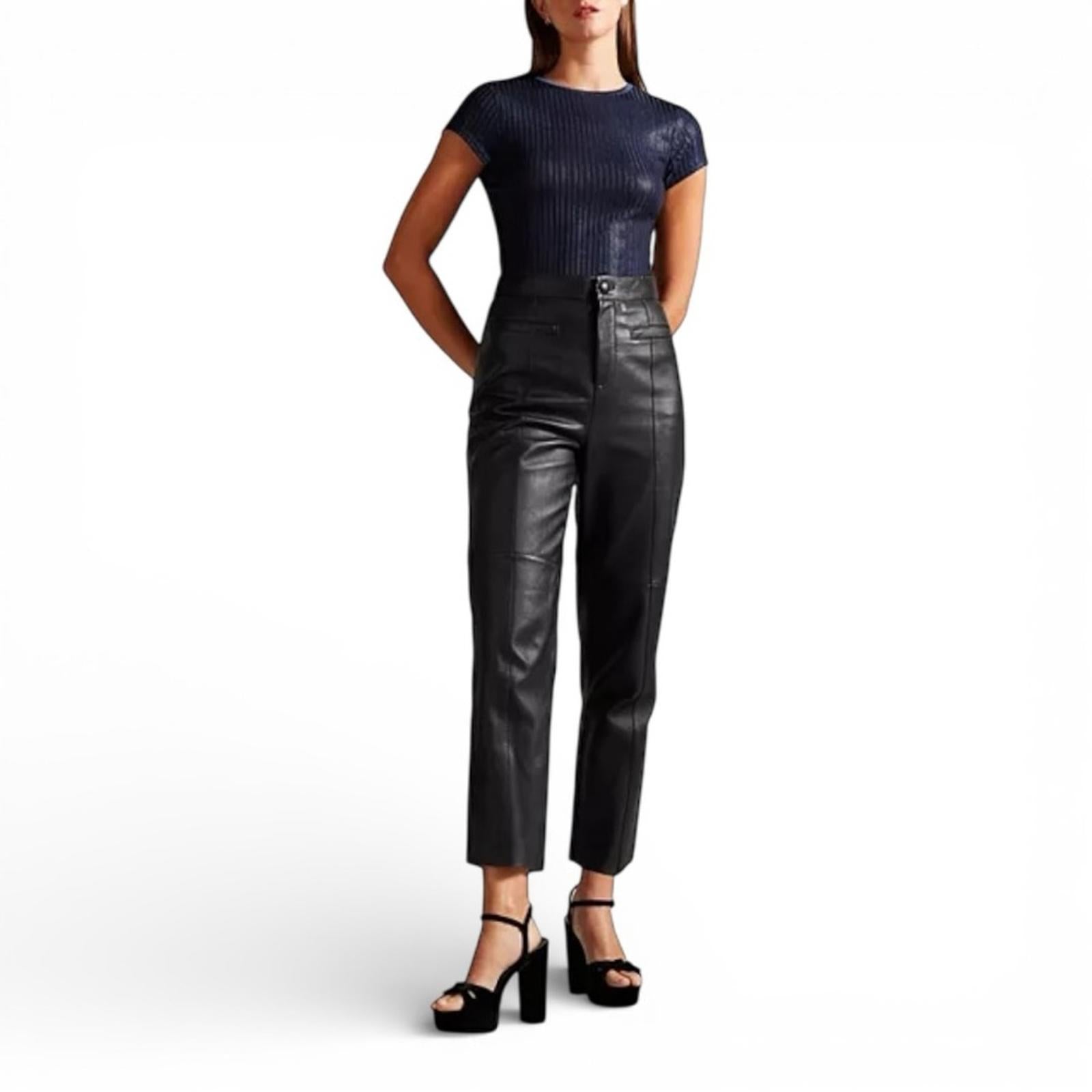 Ted Baker Women Katrino Metallic Rib Knit Tee Navy Short Sleeve Top Size 2 Small - view 4