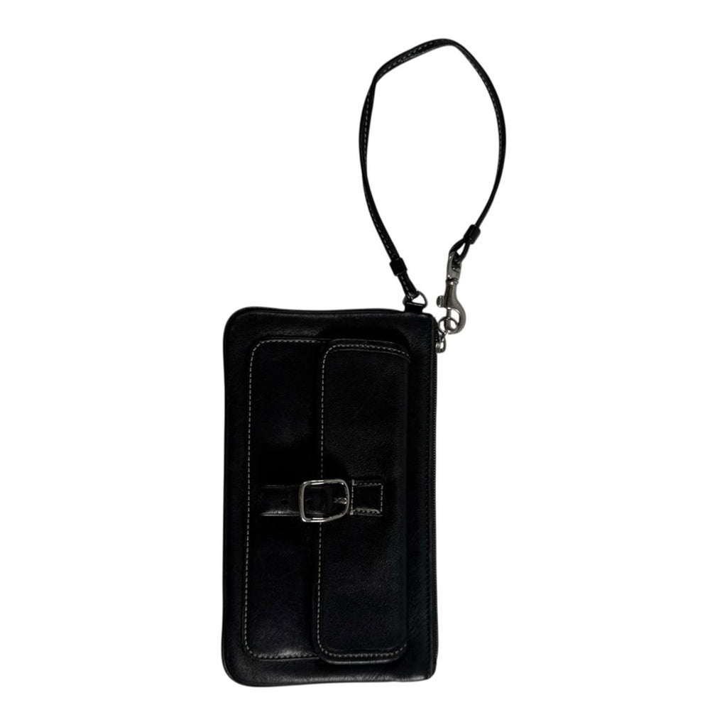 Coach Black Leather Buckle Wristlet Pouch Classic Contrast Stitch Small Bag - view 8
