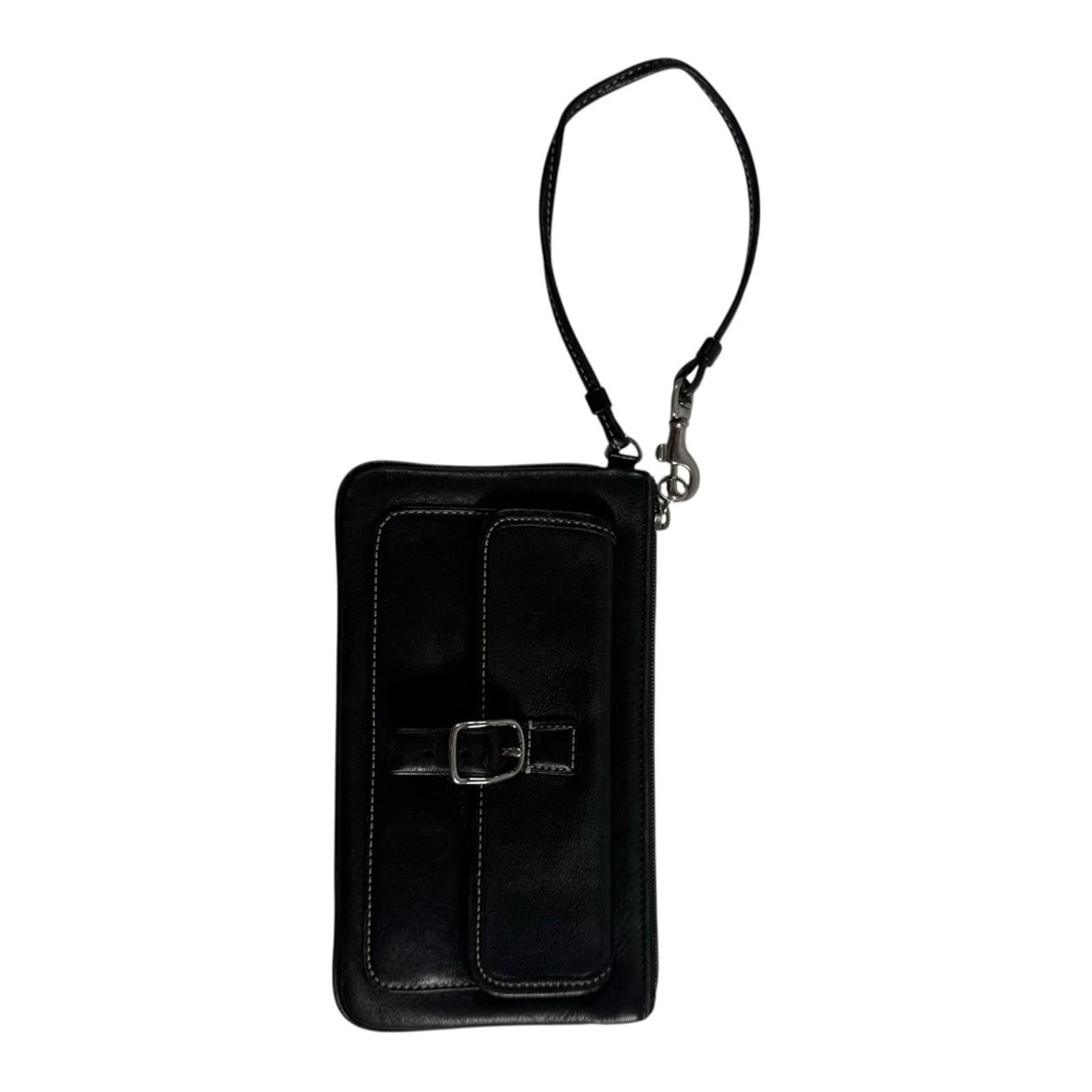 Coach Black Leather Buckle Wristlet Pouch Classic Contrast Stitch Small Bag - view 8