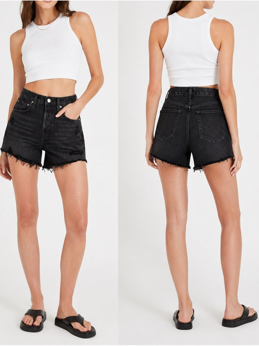 AGOLDE Riley High Rise Distressed Denim Shorts Black Size 26 Cutoff Women - view 3