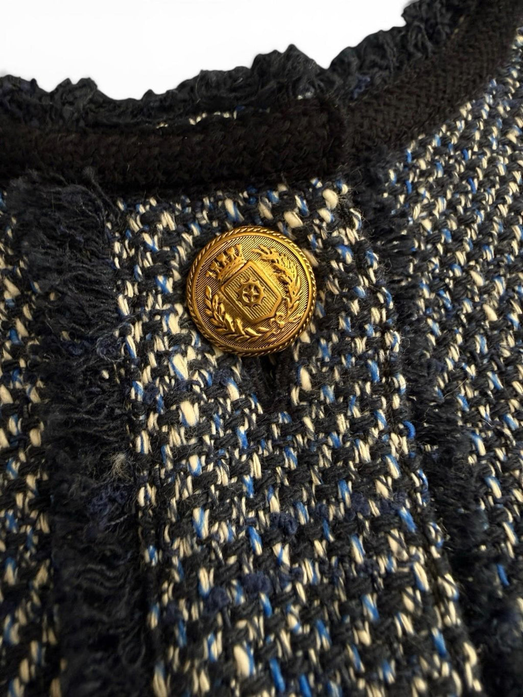 ME+EM Tweed Mini Dress Navy Gold Button Women's US 8 UK 12 SS25 Current Season - view 7