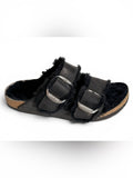 Birkenstock Arizona Big Buckle Shearling Black Sandals 38 US 7.5 Fur Lined Shoes
