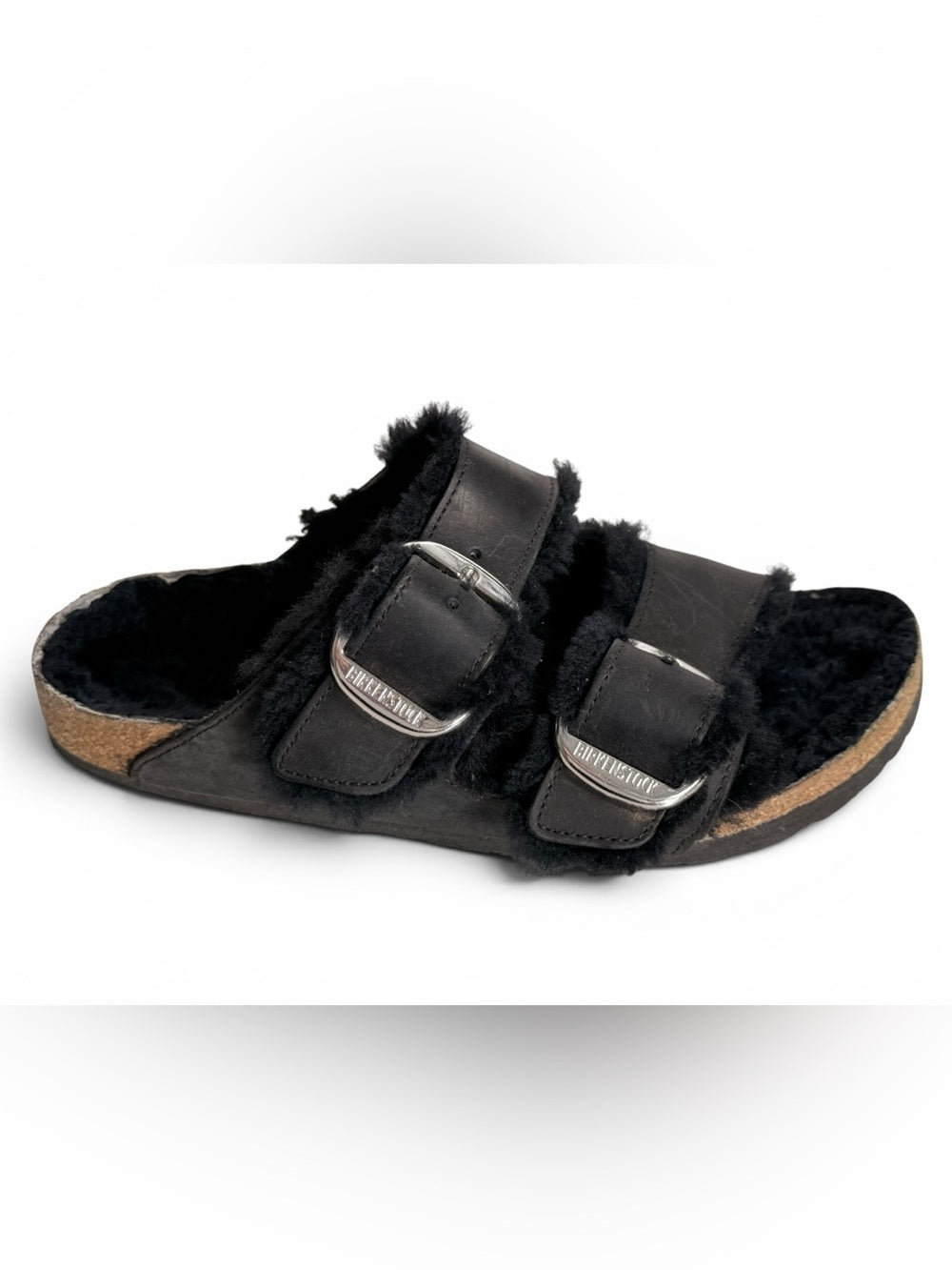 Birkenstock Arizona Big Buckle Shearling Black Sandals 38 US 7.5 Fur Lined Shoes