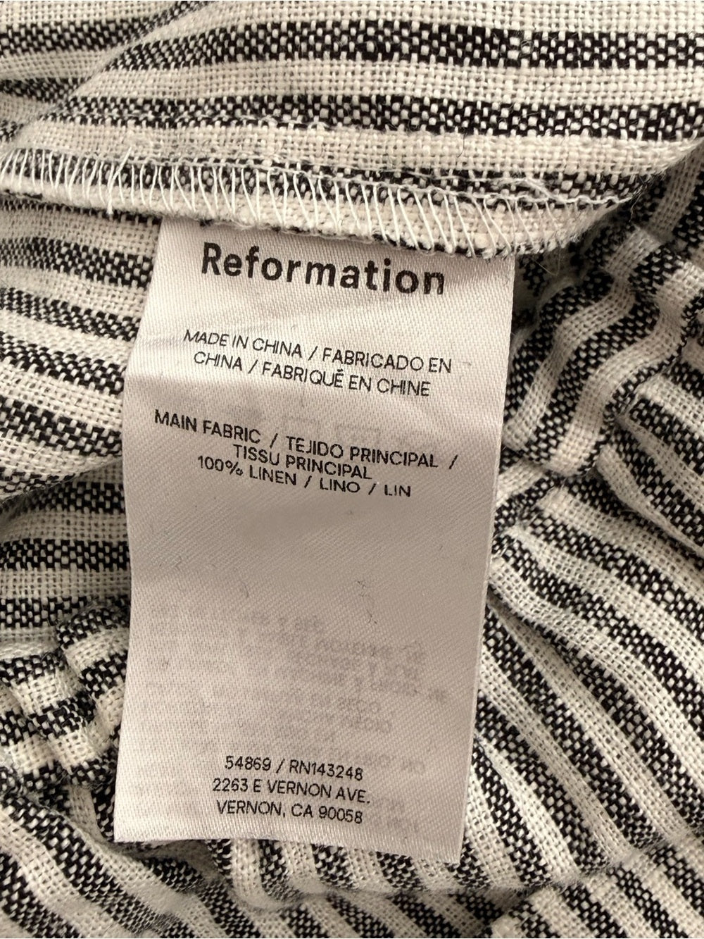 Reformation Remi Cropped Linen Pants Women's Size Small Black White Stripe - view 7