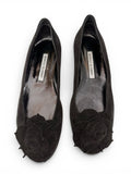 Manolo Blahnik Gisella Black Suede Ballet Flats Rosette EU 39 US 8.5 Slip On
