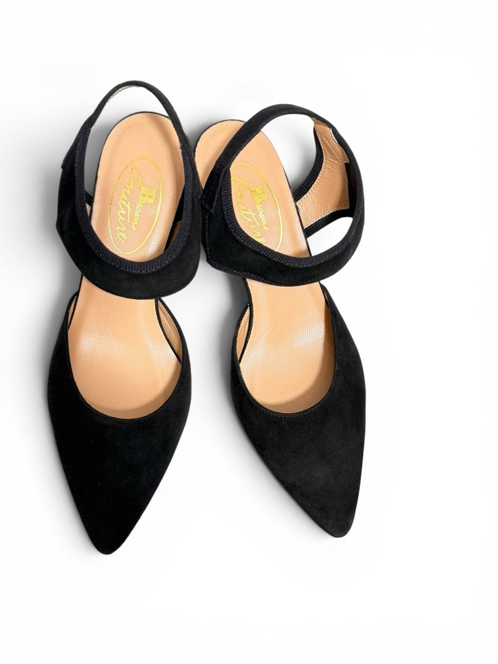 Browns Couture Black Suede Slingback Pumps Block Heel Pointed Toe EU39 US8.5 - view 2