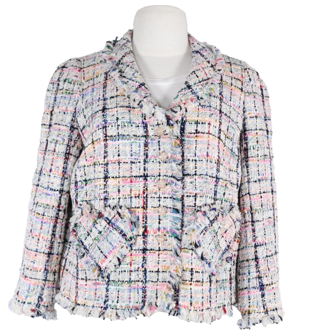 Edward Achour Paris Womens Size 44 Multicolor Tweed Blazer Crystal Button Jacket