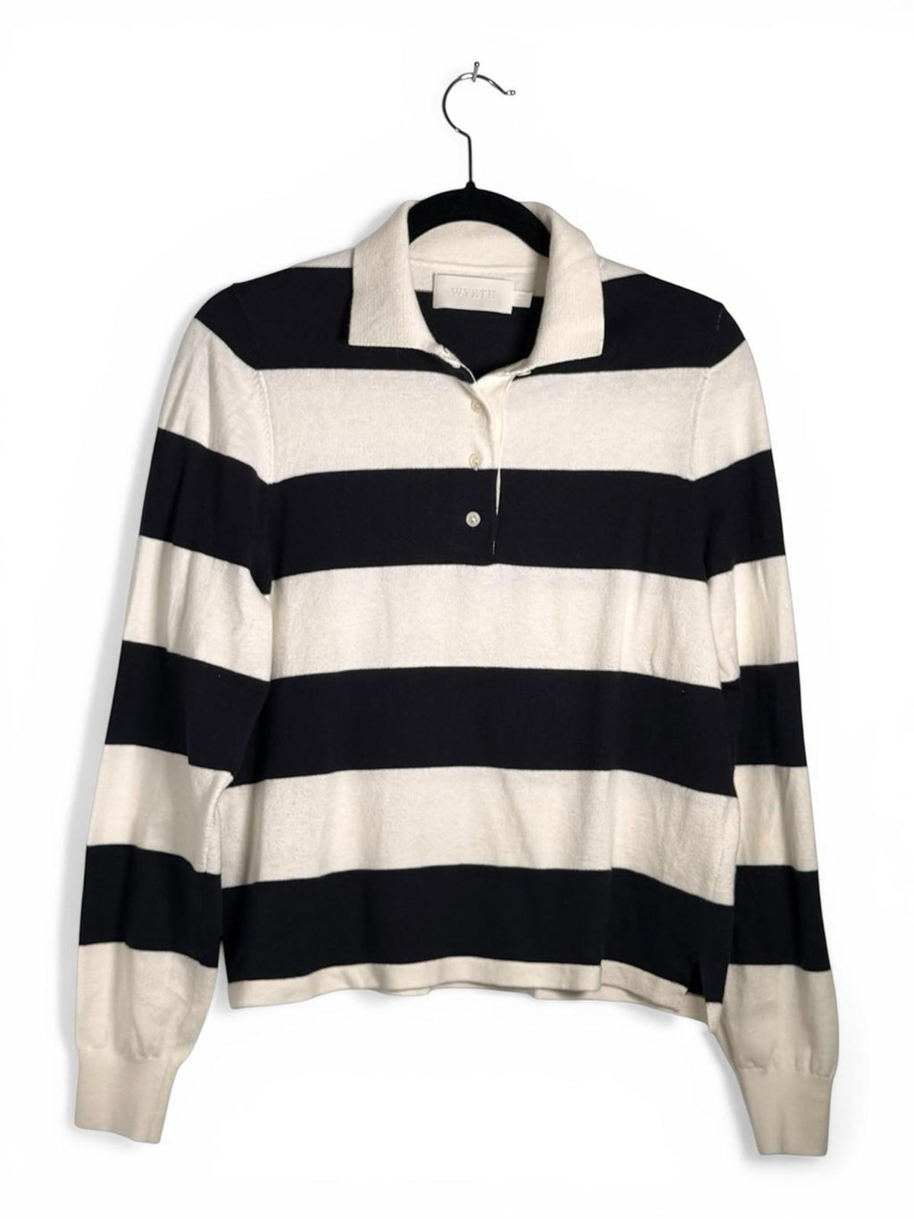 Wyeth Navy White Striped Knit Polo Sweater Cotton Cashmere Womens XS Preppy Top - view 8