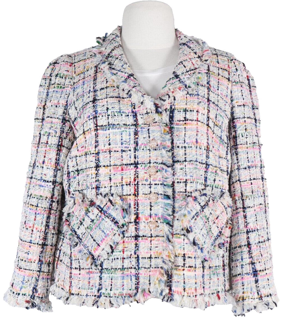 Edward Achour Paris Womens Size 44 Multicolor Tweed Blazer Crystal Button Jacket - view 8