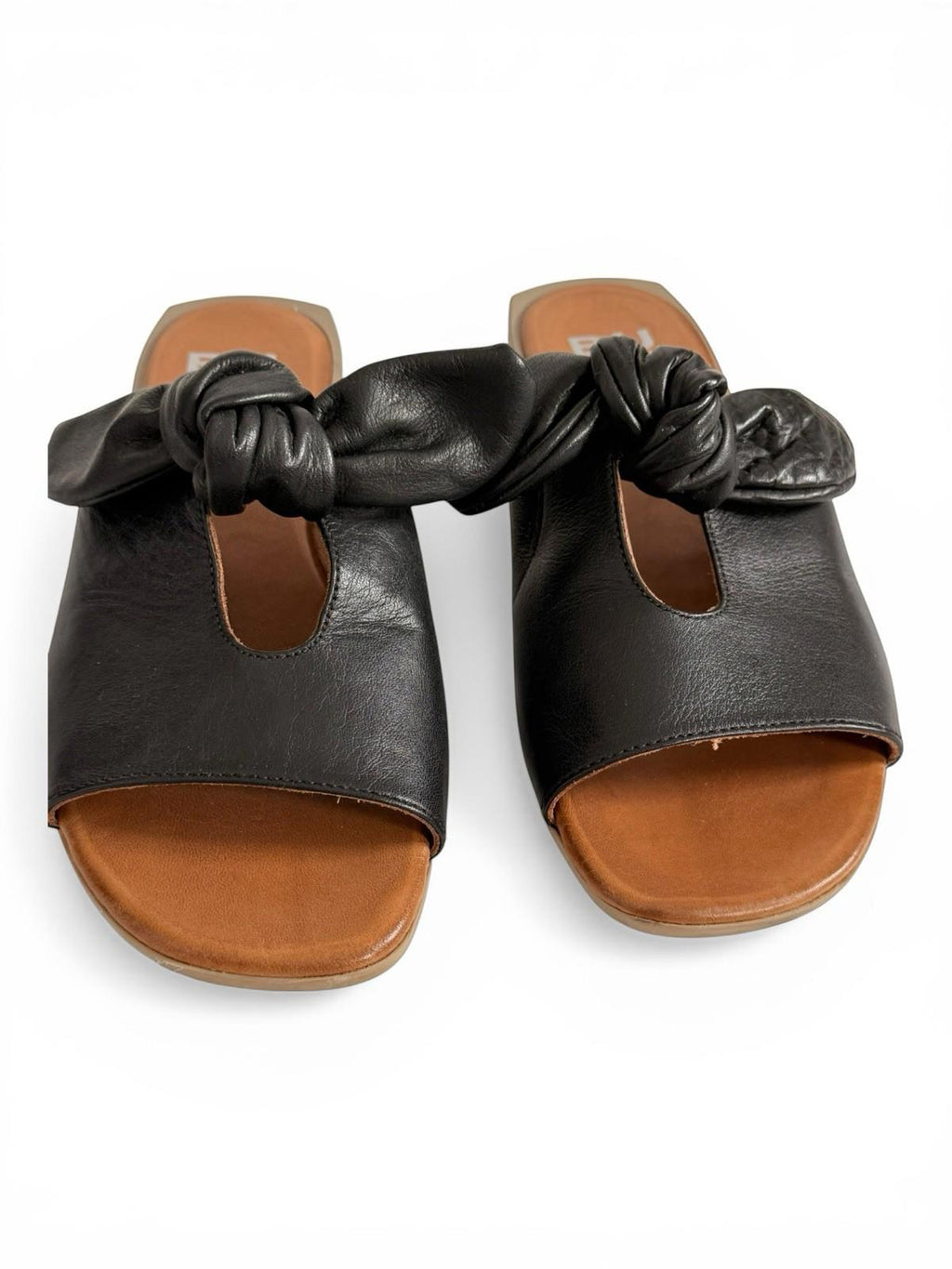 Bueno Black Leather Knot Slide Sandals Square Toe Slip On Size 38 US 7.5 Flats - view 5