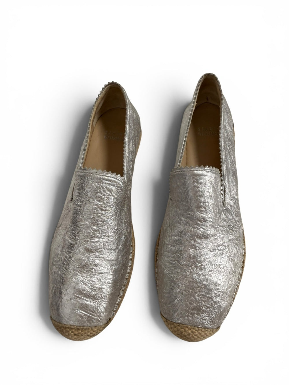 Stuart Weitzman Silver Leather Espadrille Flats Women's Size 8 Metallic Shoes - view 8