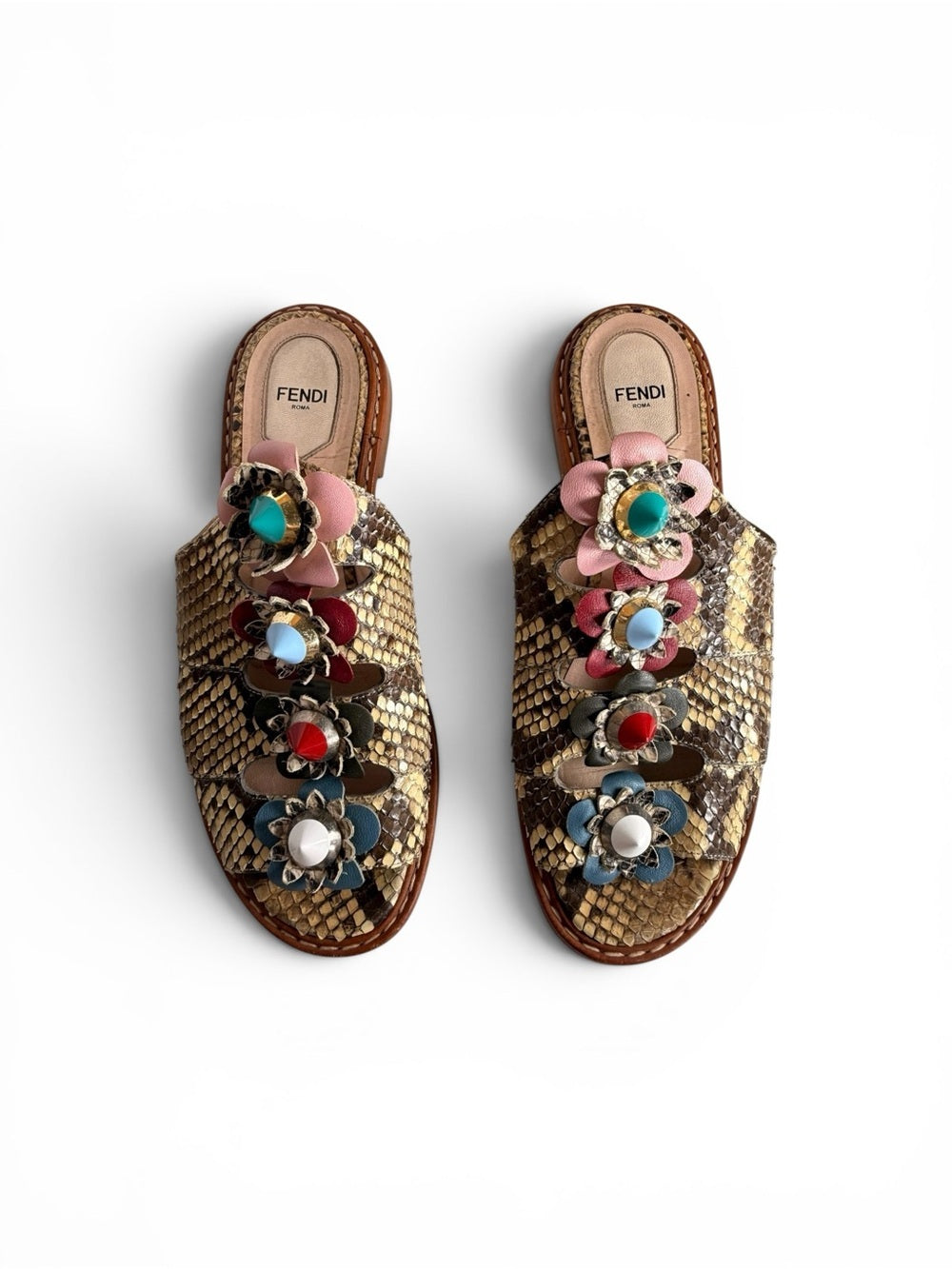 Fendi Flowerland Python Snakeskin Slide Sandals Floral Embellished Size 39 Shoes - view 8