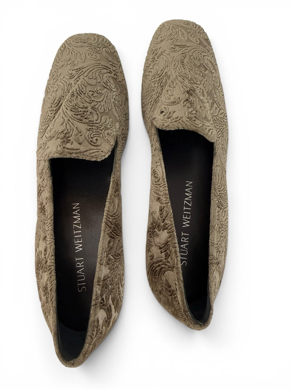 Stuart Weitzman Velvet Loafers Women's 8.5 M Taupe Embossed Slip On Flats Pumps - view 9