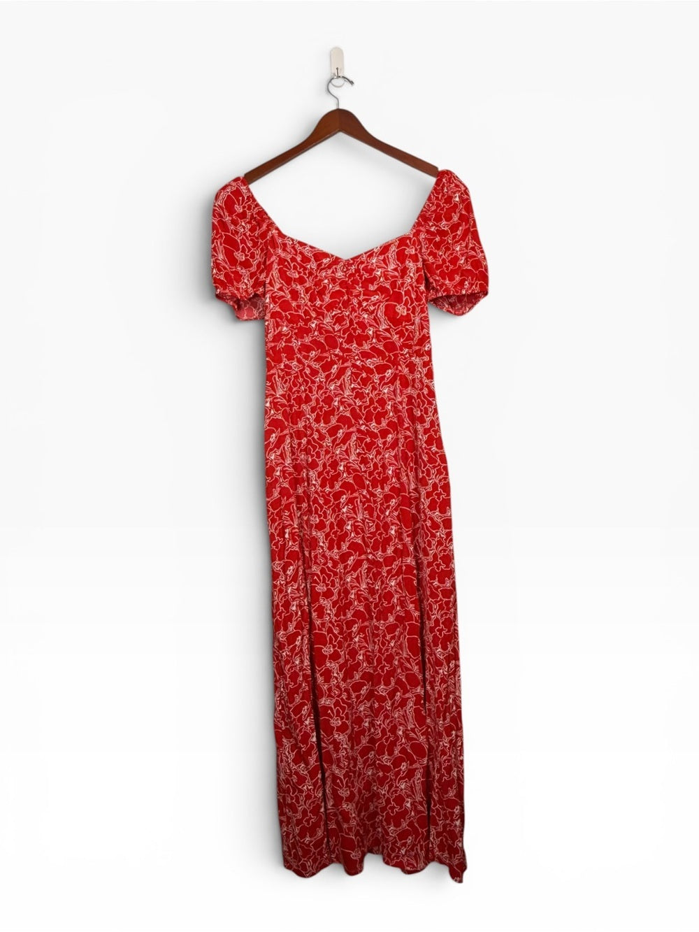 & Other Stories Red Floral Ruched Midi Dress Women EU 38 US 8 Viscose Side Slit - view 5