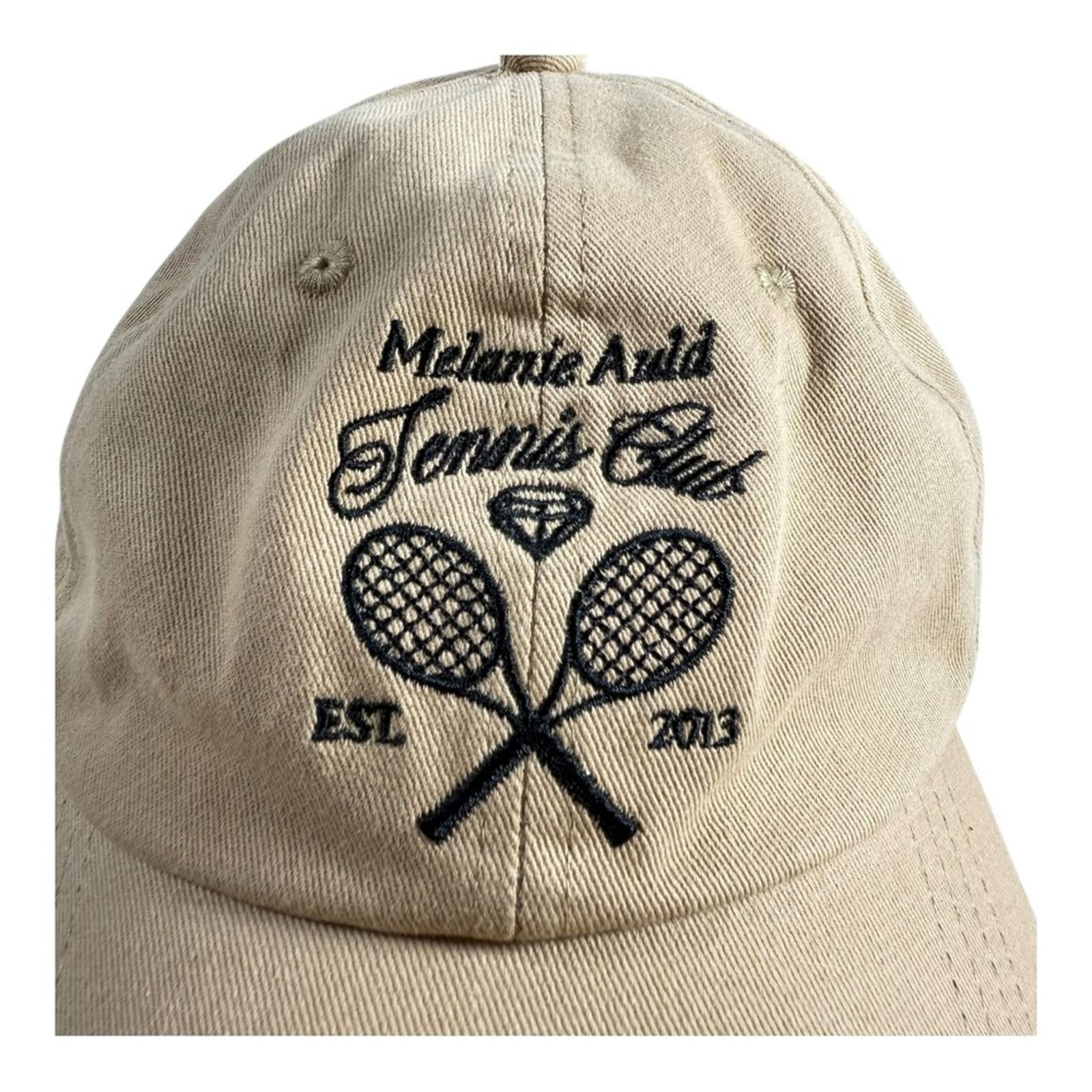 Melanie Auld Tennis Club Embroidered Cotton Baseball Cap Tan Adjustable Strap - view 5