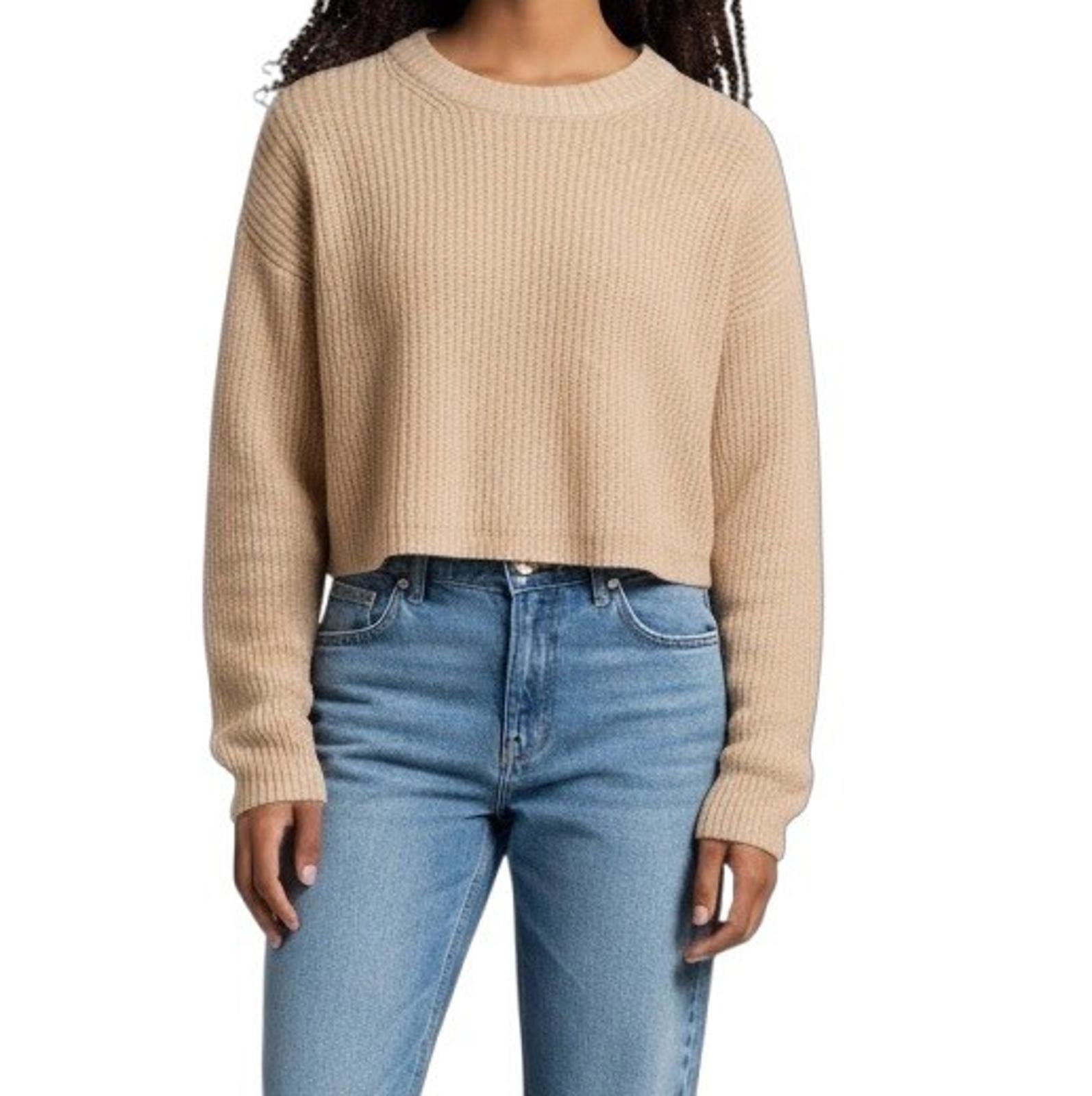 Reformation XS Wool Cropped Sweater Women Beige Tan Long Sleeve Knit Pullover - view 2